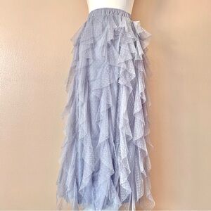 Cato Light Blue Ruffled Polkadot Maxi Skirt